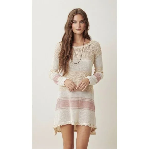 Free People Striped Distressed Knit Mini Dress | Coastal Grandmother Grunge Boho - Picture 16 of 16